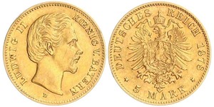 5 Mark Royaume de Bavière (1806 - 1918) Or Louis II de Bavière (1845-1886)(1845 – 1886)