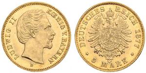 5 Mark Royaume de Bavière (1806 - 1918) Or Louis II de Bavière (1845-1886)(1845 – 1886)