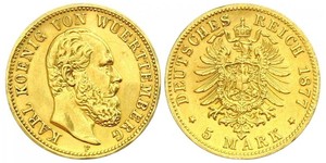5 Mark Royaume de Wurtemberg (1806-1918) Or Charles Ier de Wurtemberg
