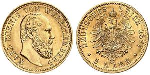 5 Mark Royaume de Wurtemberg (1806-1918) Or Charles Ier de Wurtemberg