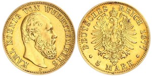 5 Mark Royaume de Wurtemberg (1806-1918) Or Charles Ier de Wurtemberg