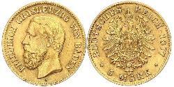 5 Mark Gran Ducado de Baden (1806-1918) Oro Federico I de Baden (1826 - 1907)