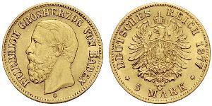 5 Mark Gran Ducado de Baden (1806-1918) Oro Federico I de Baden (1826 - 1907)