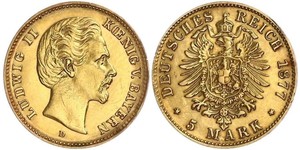 5 Mark Regno di Baviera (1806 - 1918) Oro Ludovico II di Baviera(1845 – 1886)