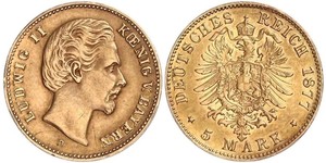 5 Mark Regno di Baviera (1806 - 1918) Oro Ludovico II di Baviera(1845 – 1886)