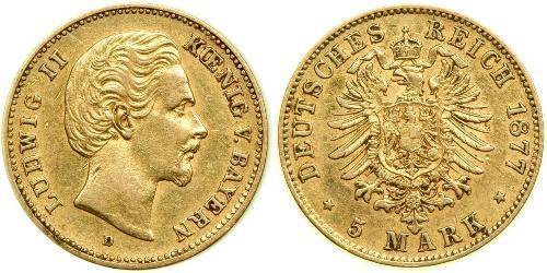 5 Mark Regno di Baviera (1806 - 1918) Oro Ludovico II di Baviera(1845 – 1886)