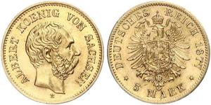 5 Mark Regno di Sassonia (1806 - 1918) Oro 