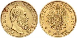 5 Mark Regno di Württemberg (1806-1918) Oro Carlo di Württemberg