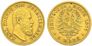 5 Mark Regno di Württemberg (1806-1918) Oro Carlo di Württemberg