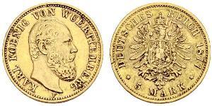 5 Mark Regno di Württemberg (1806-1918) Oro Carlo di Württemberg