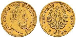 5 Mark Regno di Württemberg (1806-1918) Oro Carlo di Württemberg
