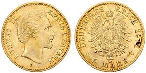 5 Mark Reino de Baviera (1806 - 1918) Oro Luis II de Baviera(1845 – 1886)