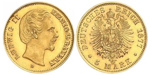 5 Mark Reino de Baviera (1806 - 1918) Oro Luis II de Baviera(1845 – 1886)