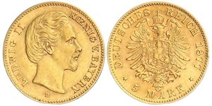 5 Mark Reino de Baviera (1806 - 1918) Oro Luis II de Baviera(1845 – 1886)