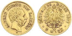 5 Mark Reino de Sajonia (1806 - 1918) Oro 