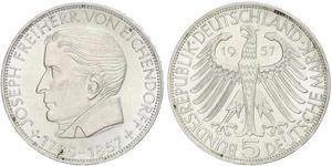 5 Mark Alemania Occidental (1949-1990) Plata Joseph von Eichendorff