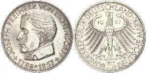 5 Mark Alemania Occidental (1949-1990) Plata Joseph von Eichendorff