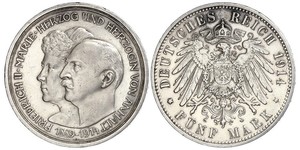 5 Mark Anhalt-Dessau (1603 -1863) Plata Federico II de Anhalt(1856 – 1918)