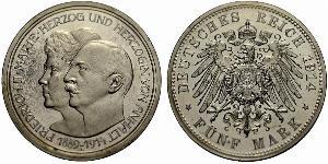 5 Mark Anhalt-Dessau (1603 -1863) Plata Federico II de Anhalt(1856 – 1918)