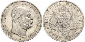 5 Mark Ducado de Sajonia-Altenburgo  (1826 - 1920) Plata Ernesto I de Sajonia-Altenburgo (1826 - 1908)