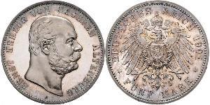 5 Mark Ducado de Sajonia-Altenburgo  (1826 - 1920) Plata Ernesto I de Sajonia-Altenburgo (1826 - 1908)