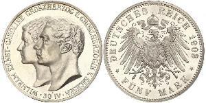 5 Mark Ducado de Sajonia-Weimar-Eisenach (1809 - 1918) Plata Guillermo Ernesto de Sajonia-Weimar-Eisenach