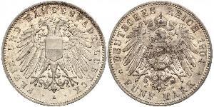 5 Mark Free City of Lübeck Plata 