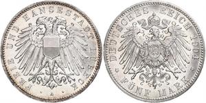 5 Mark Free City of Lübeck Plata 