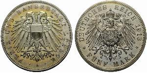 5 Mark Free City of Lübeck Plata 