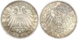 5 Mark Free City of Lübeck Plata 