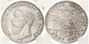 5 Mark Gran Ducado de Baden (1806-1918) Plata Federico I de Baden (1826 - 1907)