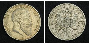 5 Mark Gran Ducado de Baden (1806-1918) Plata Federico I de Baden (1826 - 1907)