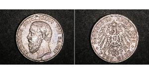 5 Mark Gran Ducado de Baden (1806-1918) Plata Federico I de Baden (1826 - 1907)
