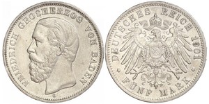 5 Mark Gran Ducado de Baden (1806-1918) Plata Federico I de Baden (1826 - 1907)