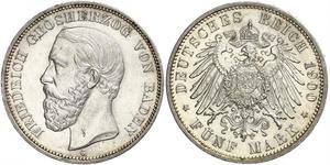 5 Mark Gran Ducado de Baden (1806-1918) Plata Federico I de Baden (1826 - 1907)