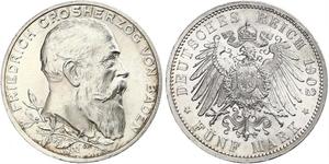 5 Mark Gran Ducado de Baden (1806-1918) / Imperio alemán (1871-1918) Plata Federico I de Baden (1826 - 1907)