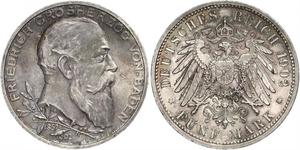 5 Mark Gran Ducado de Baden (1806-1918) / Imperio alemán (1871-1918) Plata Federico I de Baden (1826 - 1907)