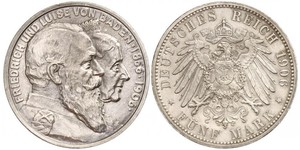 5 Mark Gran Ducado de Baden (1806-1918) / Imperio alemán (1871-1918) Plata Federico I de Baden (1826 - 1907)