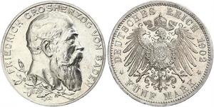 5 Mark Gran Ducado de Baden (1806-1918) / Imperio alemán (1871-1918) Plata Federico I de Baden (1826 - 1907)