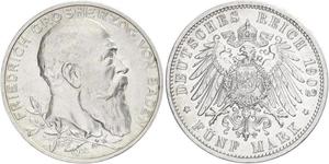 5 Mark Gran Ducado de Baden (1806-1918) / Imperio alemán (1871-1918) Plata Federico I de Baden (1826 - 1907)