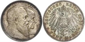 5 Mark Gran Ducado de Baden (1806-1918) / Imperio alemán (1871-1918) Plata Federico I de Baden (1826 - 1907)