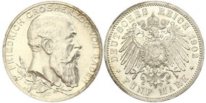 5 Mark Gran Ducado de Baden (1806-1918) / Imperio alemán (1871-1918) Plata Federico I de Baden (1826 - 1907)