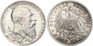 5 Mark Gran Ducado de Baden (1806-1918) / Imperio alemán (1871-1918) Plata Federico I de Baden (1826 - 1907)