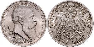5 Mark Gran Ducado de Baden (1806-1918) / Imperio alemán (1871-1918) Plata Federico I de Baden (1826 - 1907)
