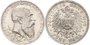 5 Mark Gran Ducado de Baden (1806-1918) / Imperio alemán (1871-1918) Plata Federico I de Baden (1826 - 1907)