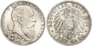 5 Mark Gran Ducado de Baden (1806-1918) / Imperio alemán (1871-1918) Plata Federico I de Baden (1826 - 1907)