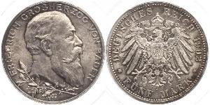 5 Mark Gran Ducado de Baden (1806-1918) / Imperio alemán (1871-1918) Plata Federico I de Baden (1826 - 1907)