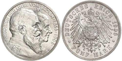 5 Mark Gran Ducado de Baden (1806-1918) / Imperio alemán (1871-1918) Plata Federico I de Baden (1826 - 1907)