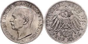 5 Mark Grand Duchy of Oldenburg (1814 - 1918) Plata Federico Augusto III de Sajonia (1865-1932)