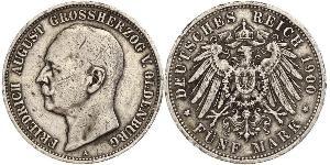 5 Mark Grand Duchy of Oldenburg (1814 - 1918) Plata Federico Augusto III de Sajonia (1865-1932)